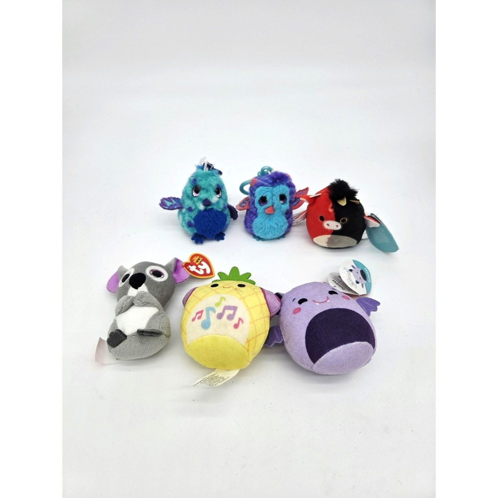 LOT OF 6 Mini Squishmallows Hatchamals TY Charm Koala Bat Bull Pineapple Bird
